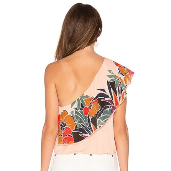 Free People Annka Peach One Shoulder Top Floral XS - Picture 3 of 7